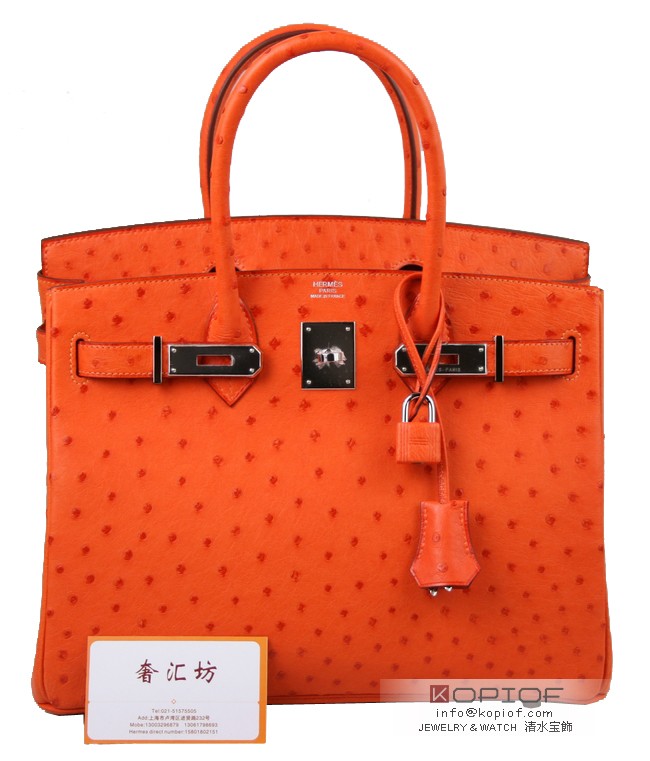 エルメスバーキンコピータンジェリンオレンジ オーストリッチ ゴールド金具 he438